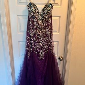 Mac Duggal purple strappless beaded ball gown size 20 (chest altered to size18)